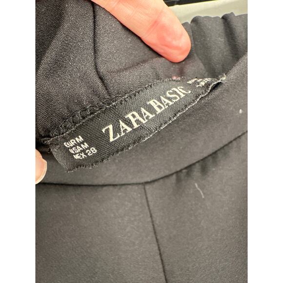 Zara Pants Medium Black Joggers Red Striped Pockets High Waist Stretch Sporty - Picture 2 of 9